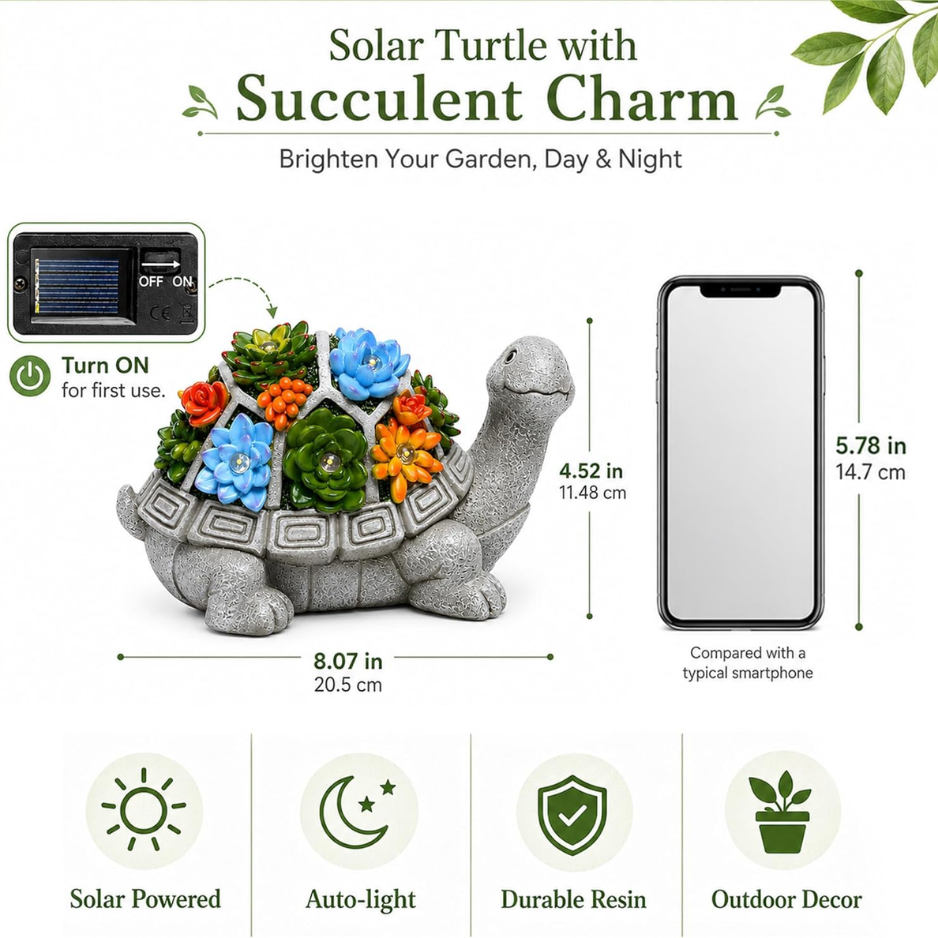 Statue de tortue solaire d'extérieur, 7 lumières LED succulentes – Image 6