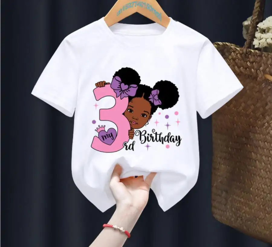 Princess Birthday Digital Printing Girl's T-shirts Children's Short Sleeve