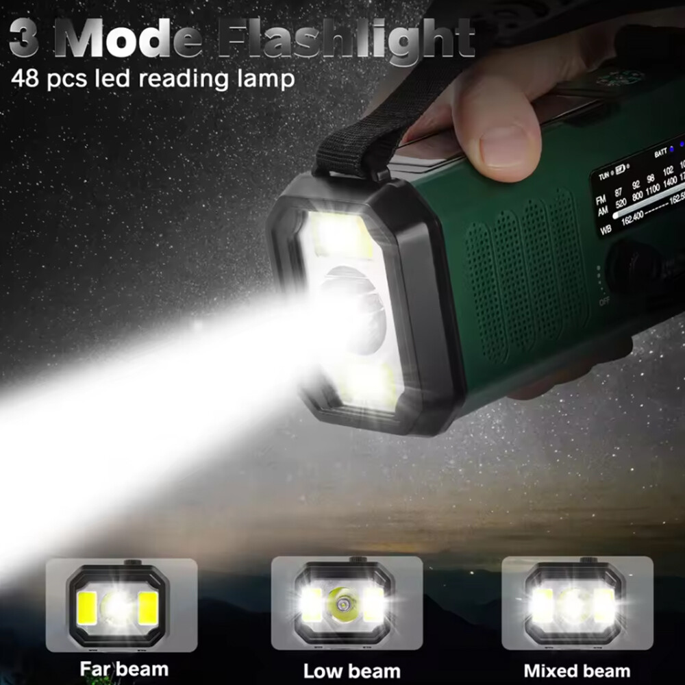 10 0 0 0mAh Wind Up Solar Radio Hand Crank Emergency FM AM USB Charger Led Torch UK