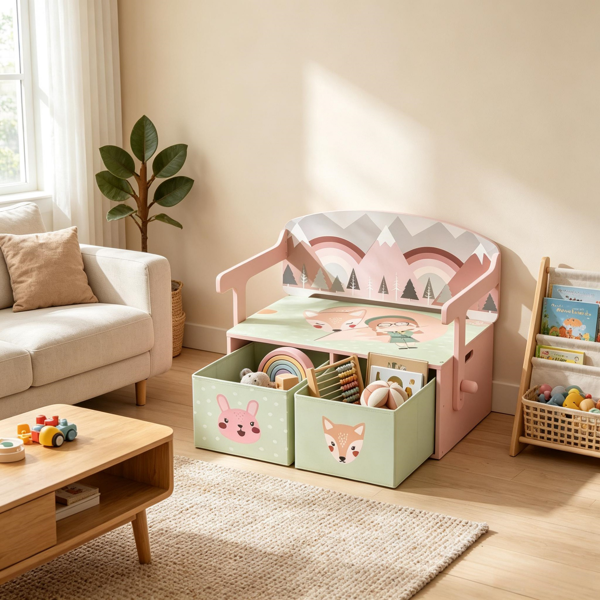 3-in-1 Convertible Kids Toy Box Chest, Storage Chest With 2 Non-Woven Drawers For Bedroom 4