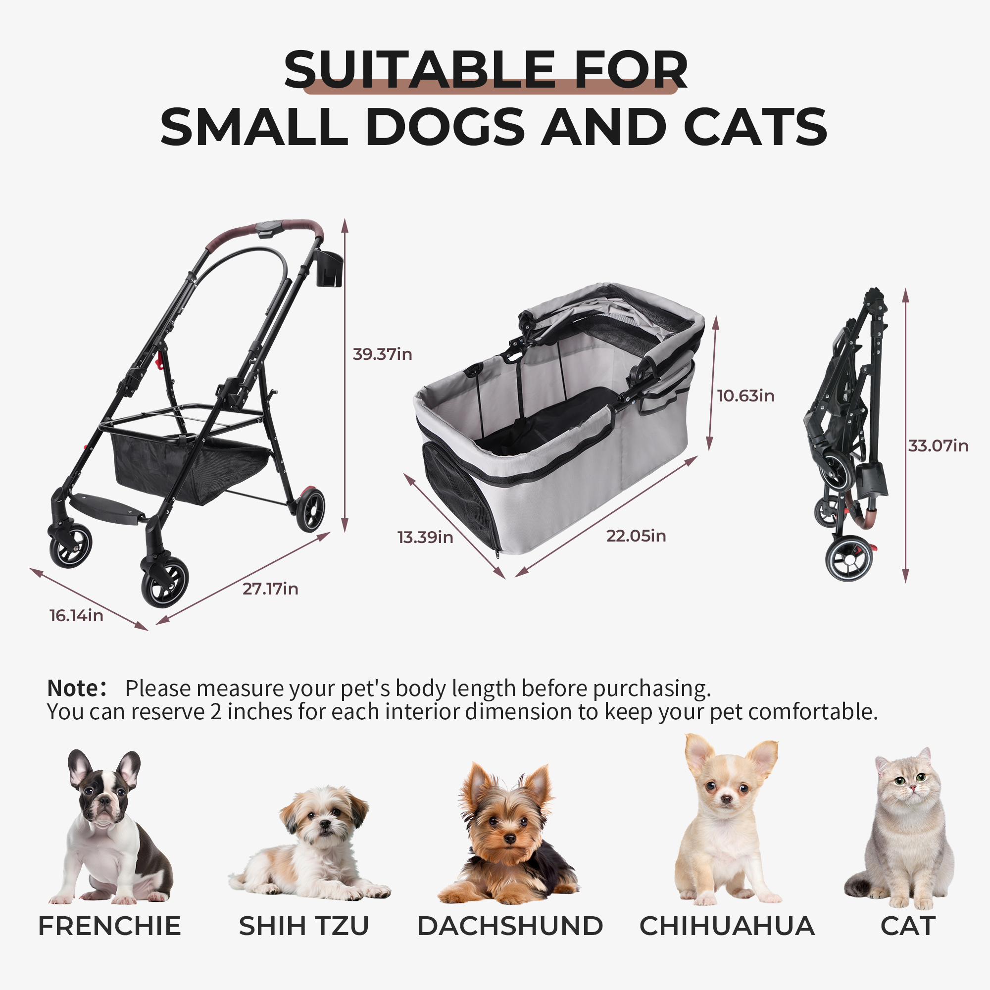 Foldable Pet Stroller For Small Dogs & Cats