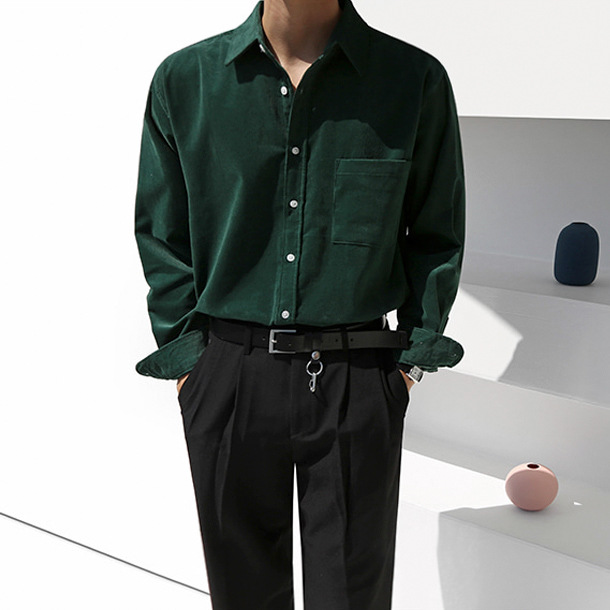 Retro Korean Solid Color Simple Loose Trendy Corduroy Shirt