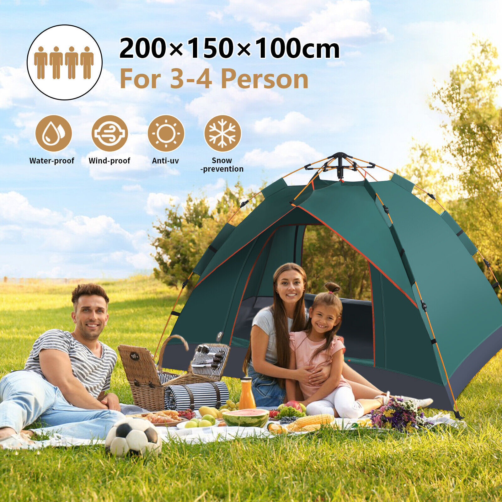 3-4 Man Automatic Instant Double Layer -Up Camping Tent Waterproof Outdoor 12