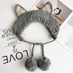 Fox Girl Sweet And Cute Warm Knitted Wool Tie Earmuffs - Grey - View 1