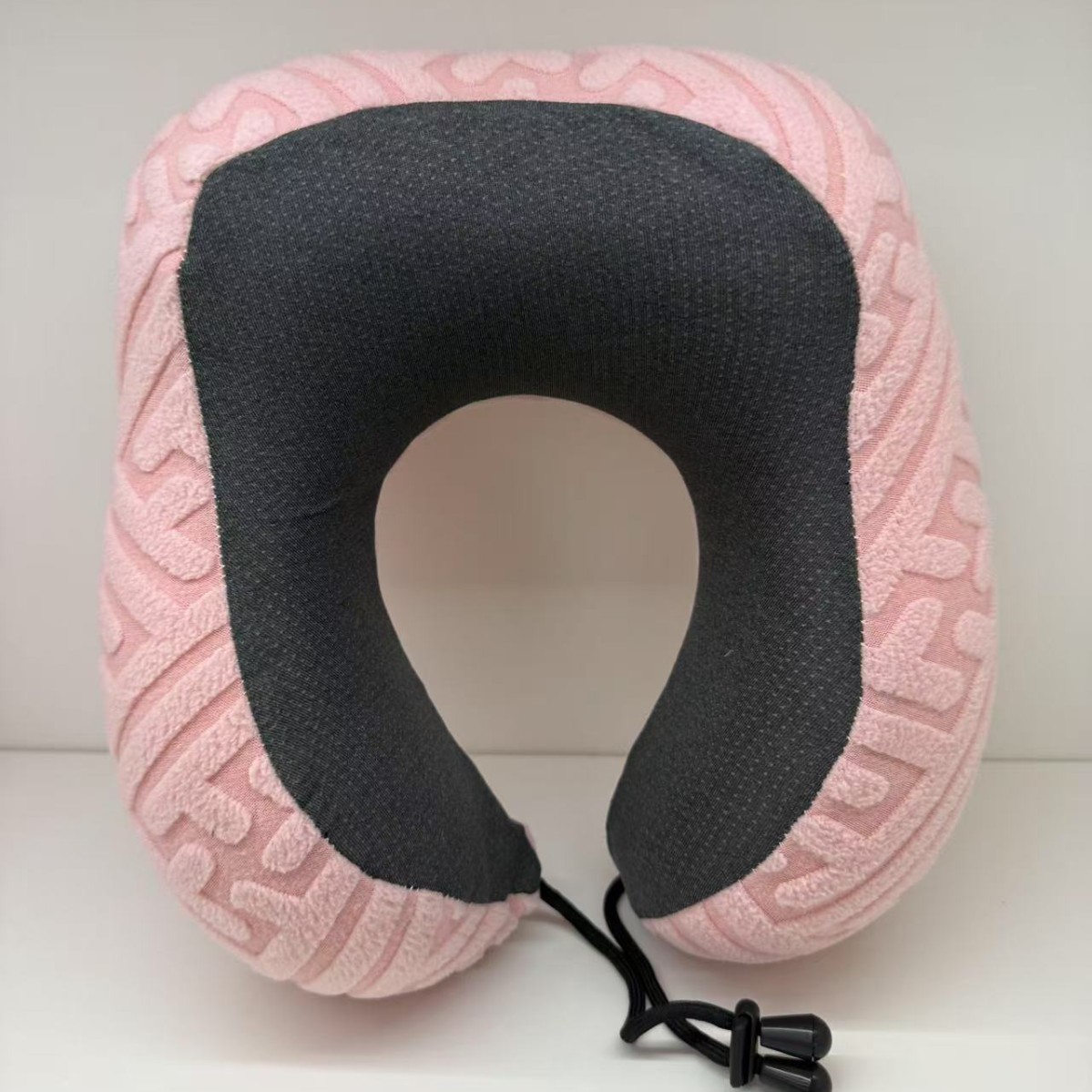 Jacquard Spliced Memory Foam U Shaped Neck Pillow, Drawstring Adjustable Travel Pillow For Airplane Car Office