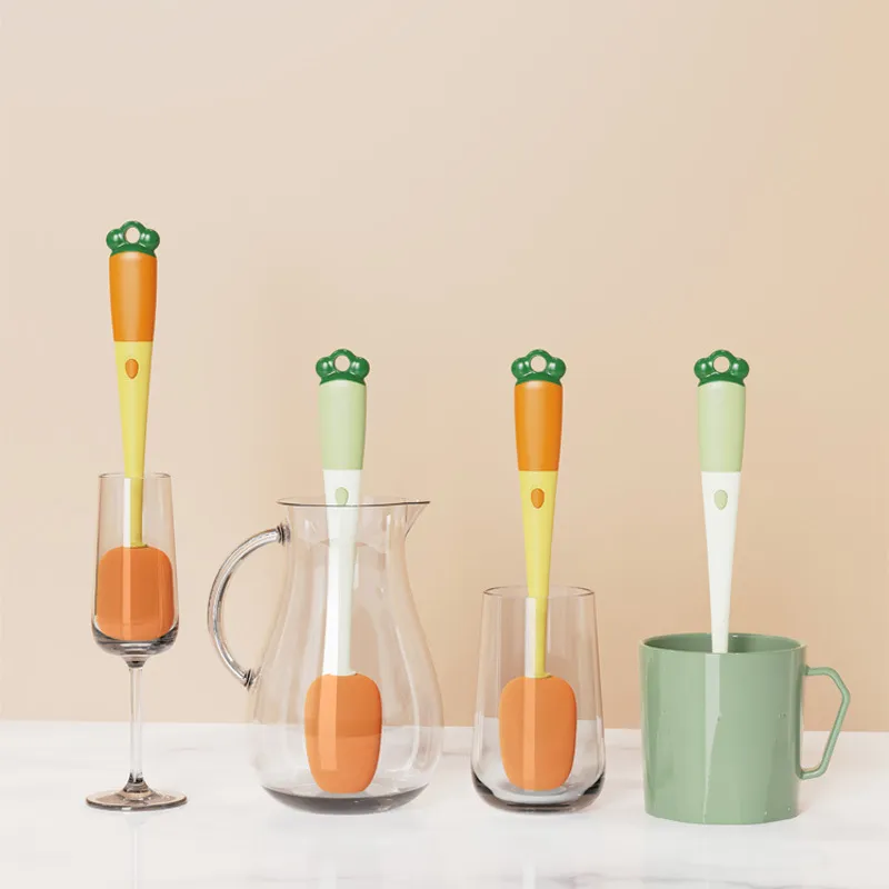 Kitchen 3 In 1 Multifunctional Cleaning Cup Washer Brush Long Handle Carrot Water Bottle Cleaning Brush – image 2