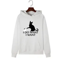 Black Cat Hooded Women's Hooded Sweatshirt - White1 - View 1