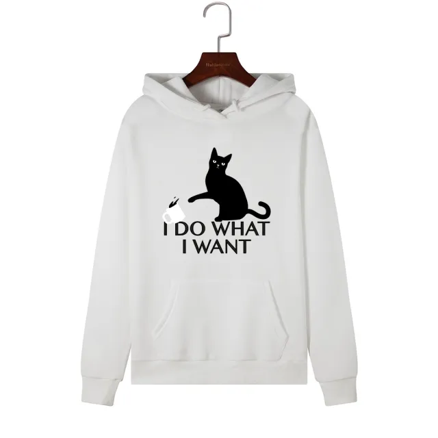 Black Cat Hooded Women's Hooded Sweatshirt White1 - Shop at LoveMi