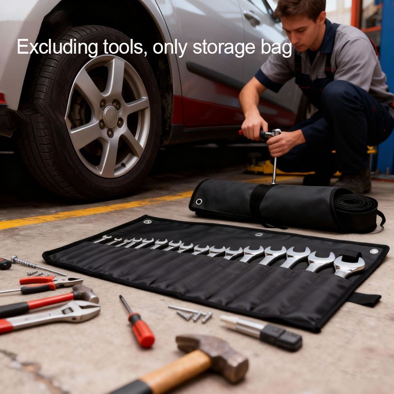 Black Wrench Roll Organizer 16 Pockets Tool Pouch Bag Roll