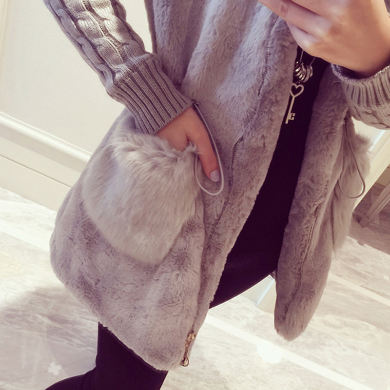 Classic Fashion Knitted Stitching Plush Thick Hooded Jacket