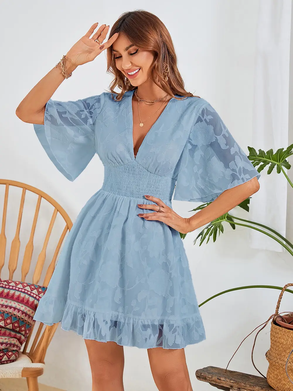 Women's V-neck Chiffon Hollow Flower Dress