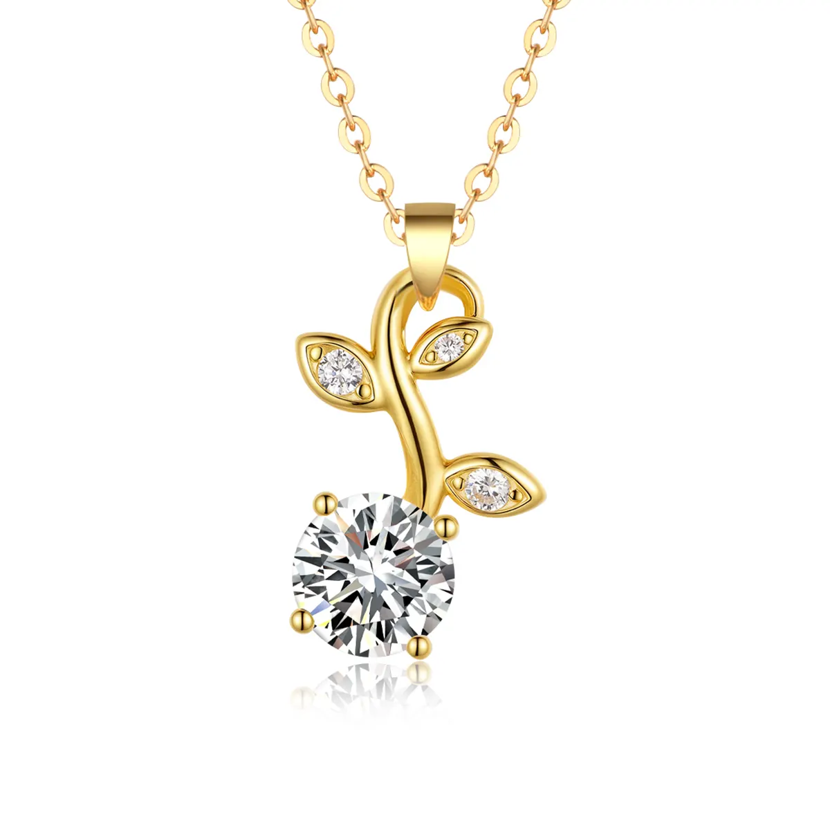 S925 Silver Gold Plated Moissanite Leaf Necklace