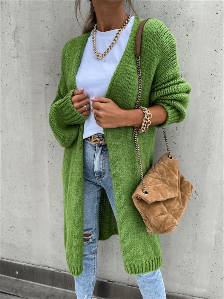 Autumn Solid Color Long Sleeve Knit Cardigan Jacket
