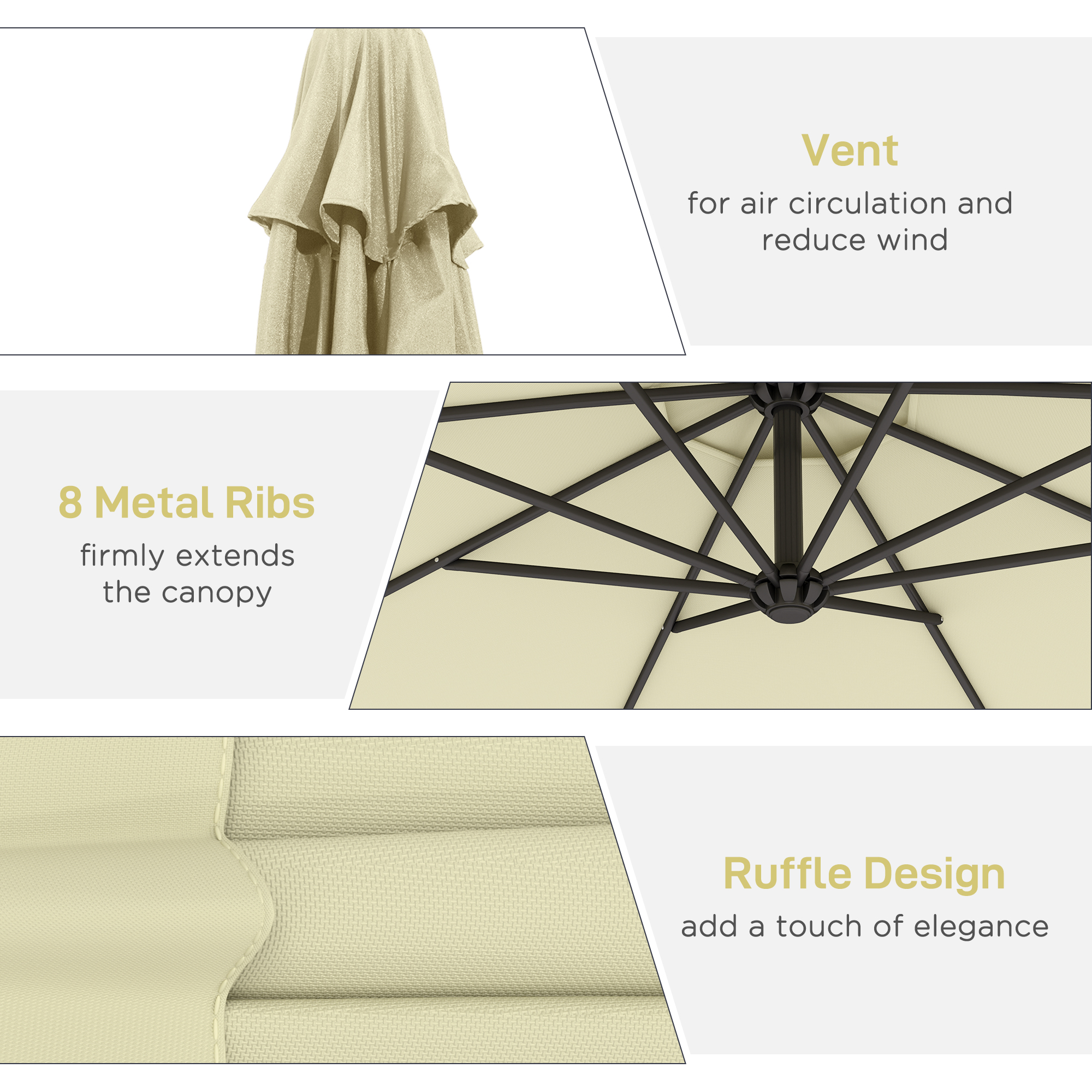 Cantilever Tilt Offset Patio Umbrella Uv Resistant Beige_voghion.com