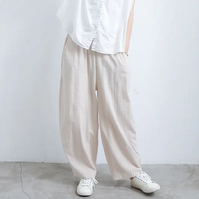 Summer Cotton And Linen Lantern Large Size Loose Trousers Women Leisure Pants Fat Trousers Apricot - Shop at LoveMi