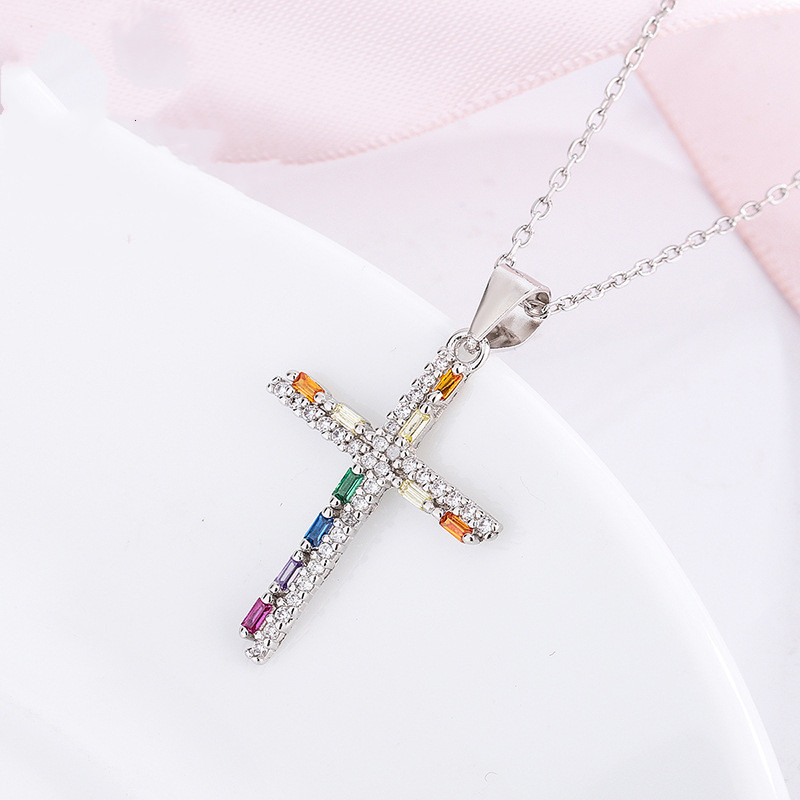 Collier croix argent 925 — pendentif plaqué platine 5