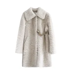 Temperament Faux Fur One Mid-length Winter Coat - Milky White - View 1