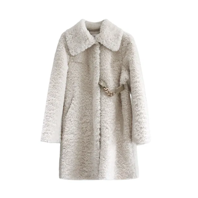 Temperament Faux Fur One Mid length Winter Coat Milky White - Shop at LoveMi