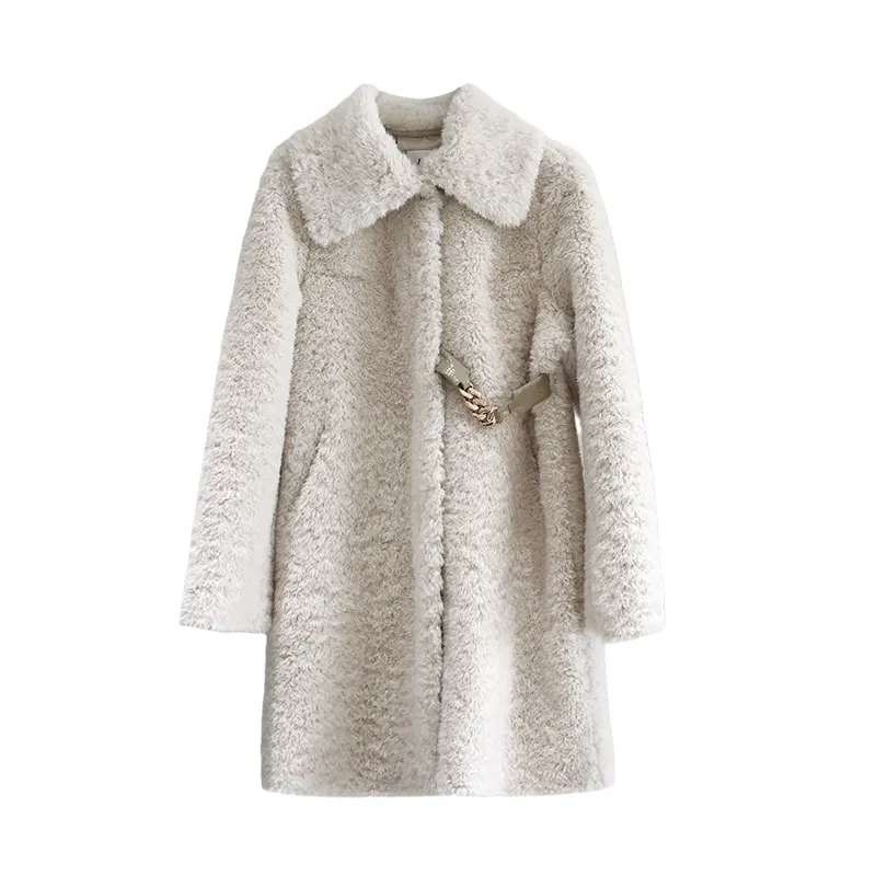 Temperament Faux Fur One Mid-length Winter Coat - Milky White