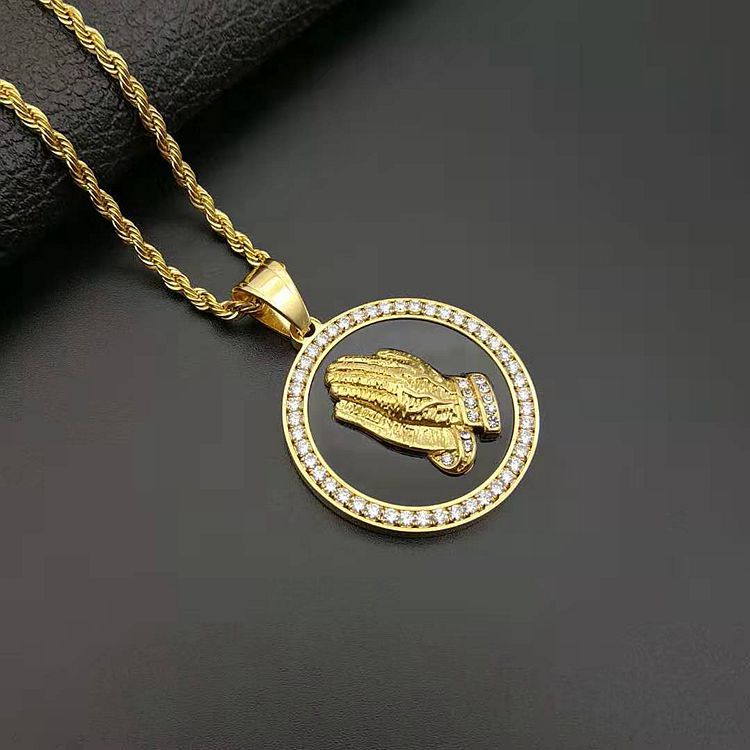 Titanium Steel Vacuum Gold-plated Micro-inlaid Zircon Prayer Bergamot Pendant
