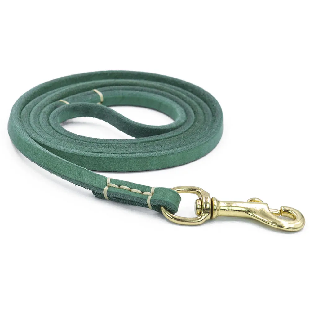 Genuine Leather Dog Leash Quality Handmade Durable Soft Pet Walking Leads Rope - Green