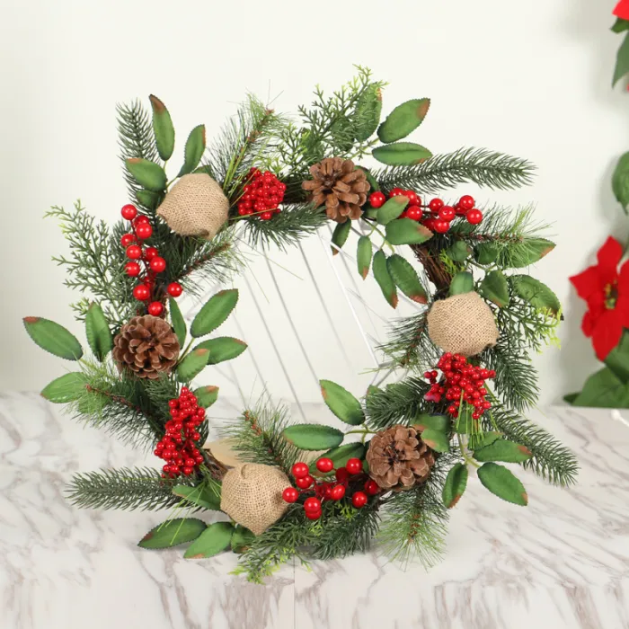 Christmas Wreath with Red Bow, Pine Cones and Berries, 17 in Front Door Holiday Wreath - detail photo 4