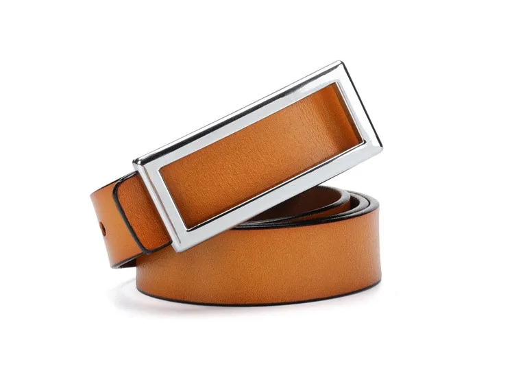 Simple Decorative Versatile Belt Smooth Buckle - Silver Button Camel