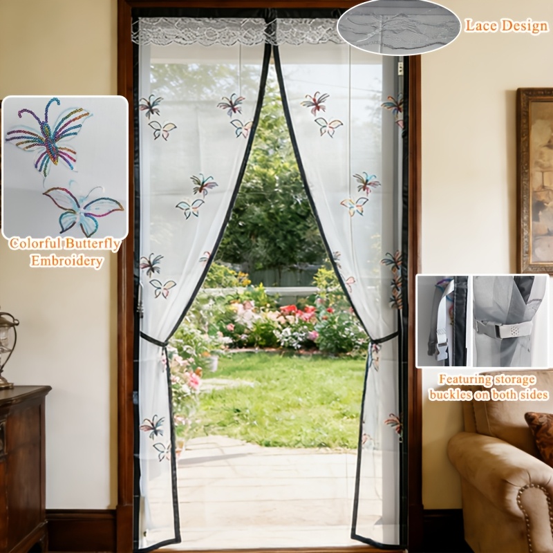 Durable Mosquito Mesh Door, Butterfly Embroidery, Magnetic Auto-Close, Thick Net, Self-Adhesive, Easy Install, Bedroom, Kitchen, Living Room, Balcony — foto 13