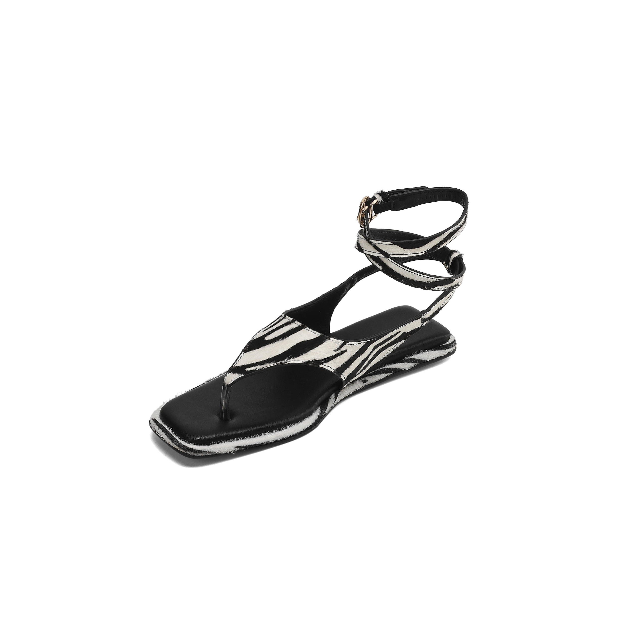 Women's Zebra Print Calf Hair Flat Sandals – Top View | Sarah Express