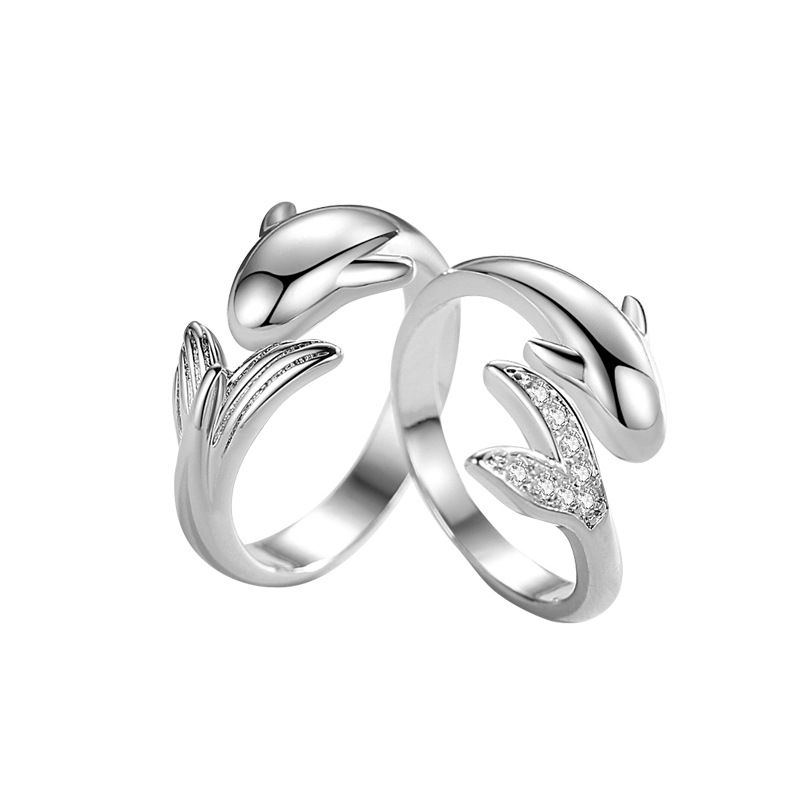 Simple Diamond Inlaid Small Fish Couple Ring Set - Shop at LoveMi
