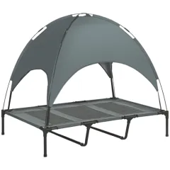PawHut Raised Dog Bed Waterproof Elevated Pet Cot With Breathable Mesh UV Protection Canopy Grey, For XL Dogs, 122 X 92 X 108cm - Grey - View 1