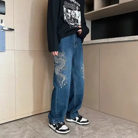 Loose Embroidered Jeans for Men