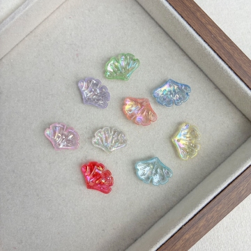 Translucent AB Iridescent Scallop Leaf Charms, Top-Hole Ribbed Acrylic Fan Pendants For DIY Hanfu Hairpins, Earrings & Necklace Drops.