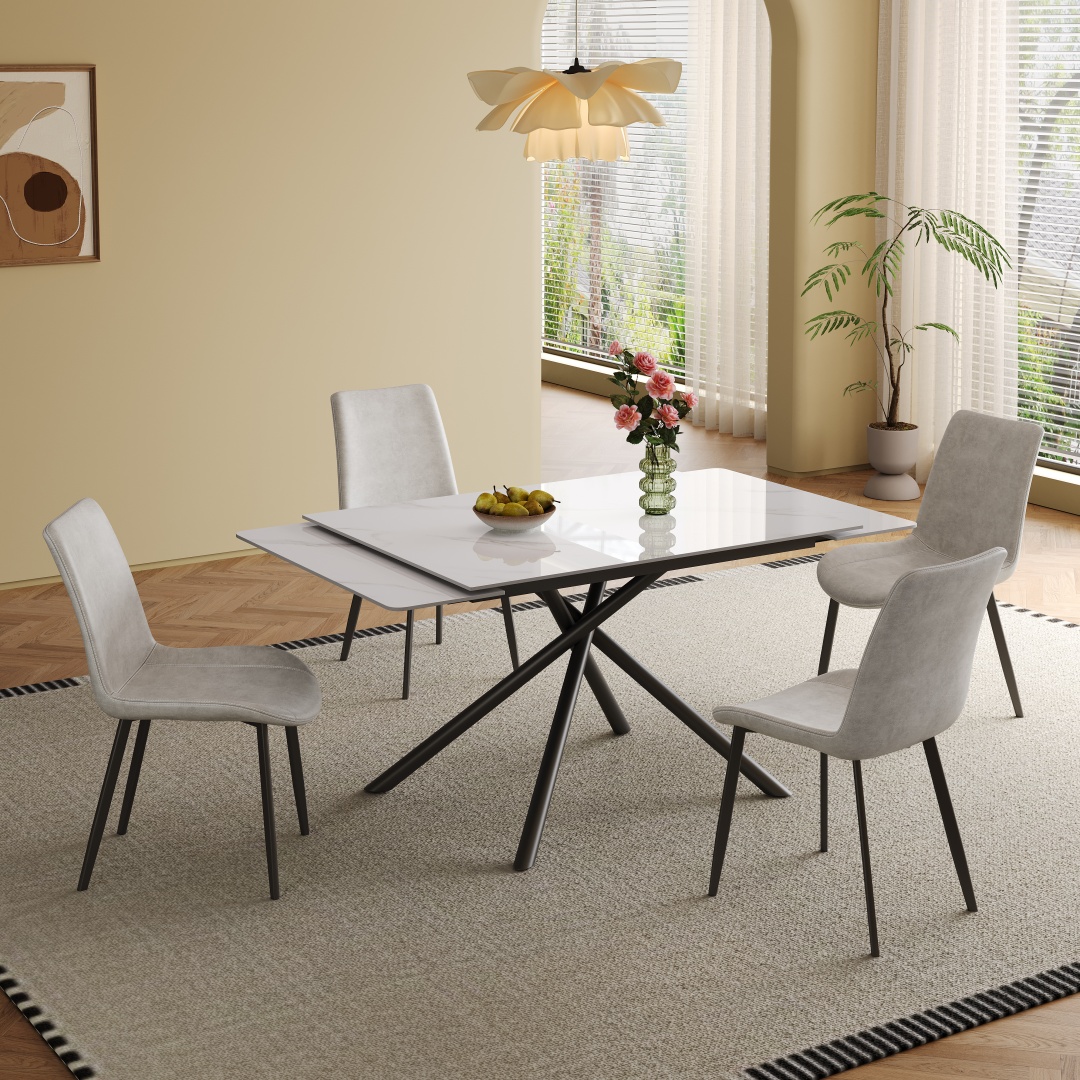 Table à manger rétractable en pierre frittée, design rectangulaire moderne