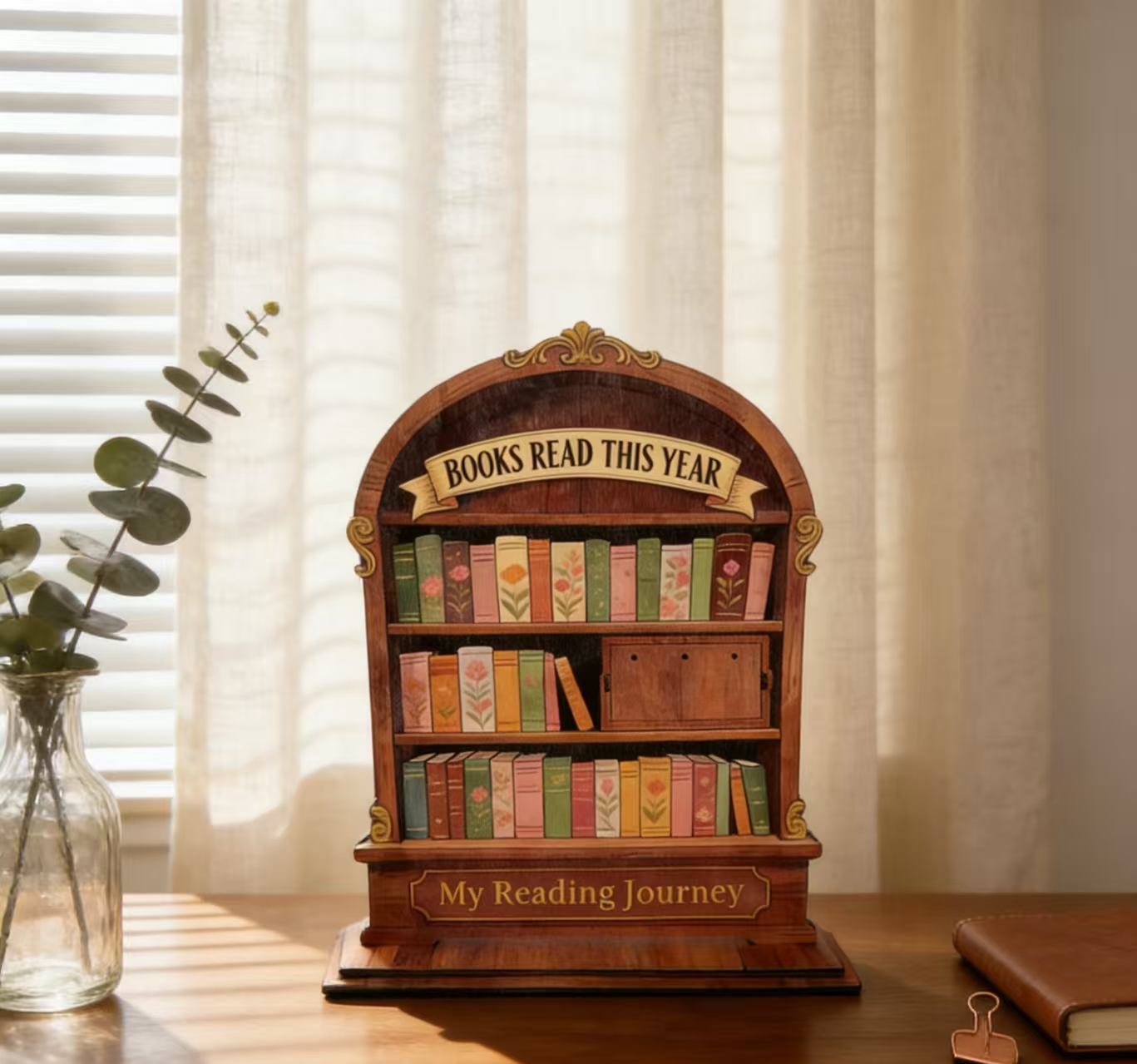 Personalized Wooden Reading Tracker, Books Read This Year Mini Bookshelf Counter, Custom My Reading Journey Book Counting Ornament, Vintage Book Lover