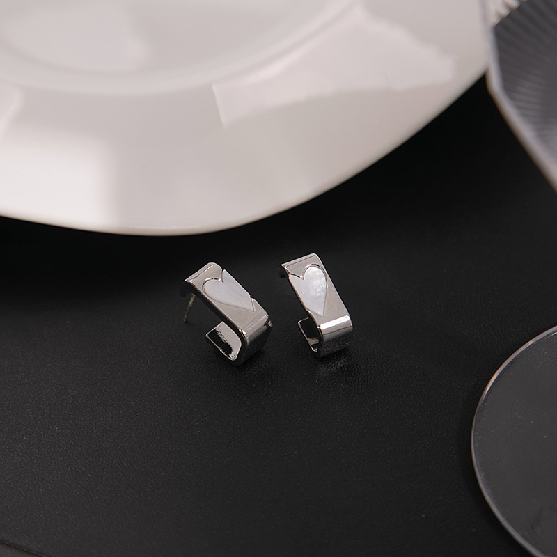 Silver Needle Geometric Square Love Earrings