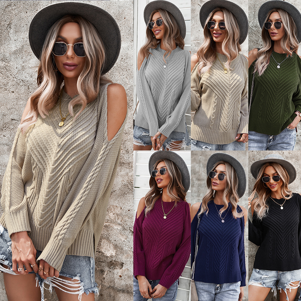 Autumn And Winter Solid Color Strapless Long-sleeved Thick Stitch Top