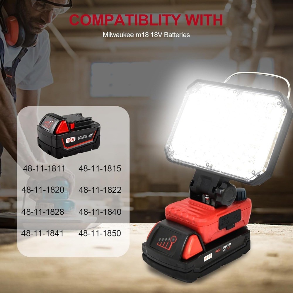 LED Work Light Cordless For Milwaukee M18 18V Battery USB Port Outdoors Lamp — image 3