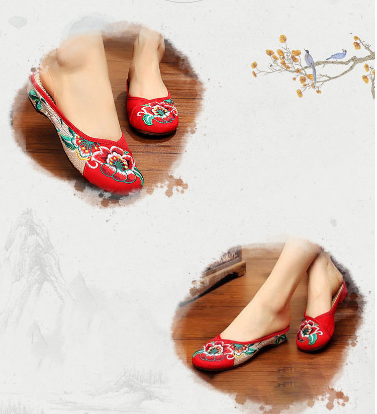 Ethnic Style Linen Toe Embroidered Slippers