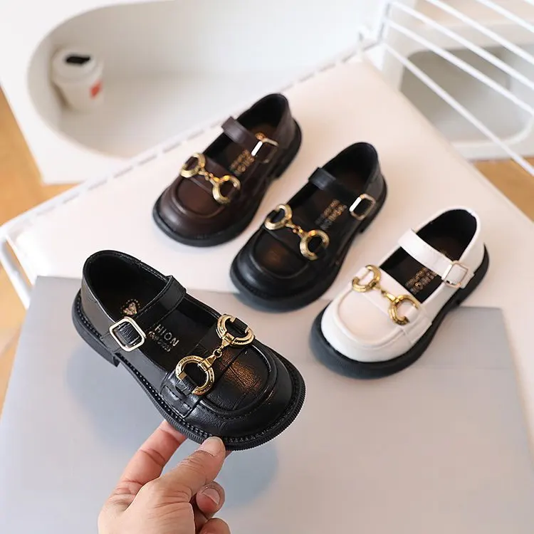 Spring Trendy JK Style Girls Leather Shoes Metal Buckle