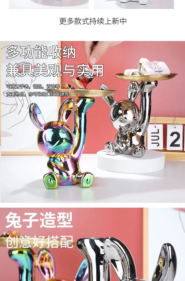 Title 9, Ins Silver Astronaut Rabbit Tray Figurines Pigg...