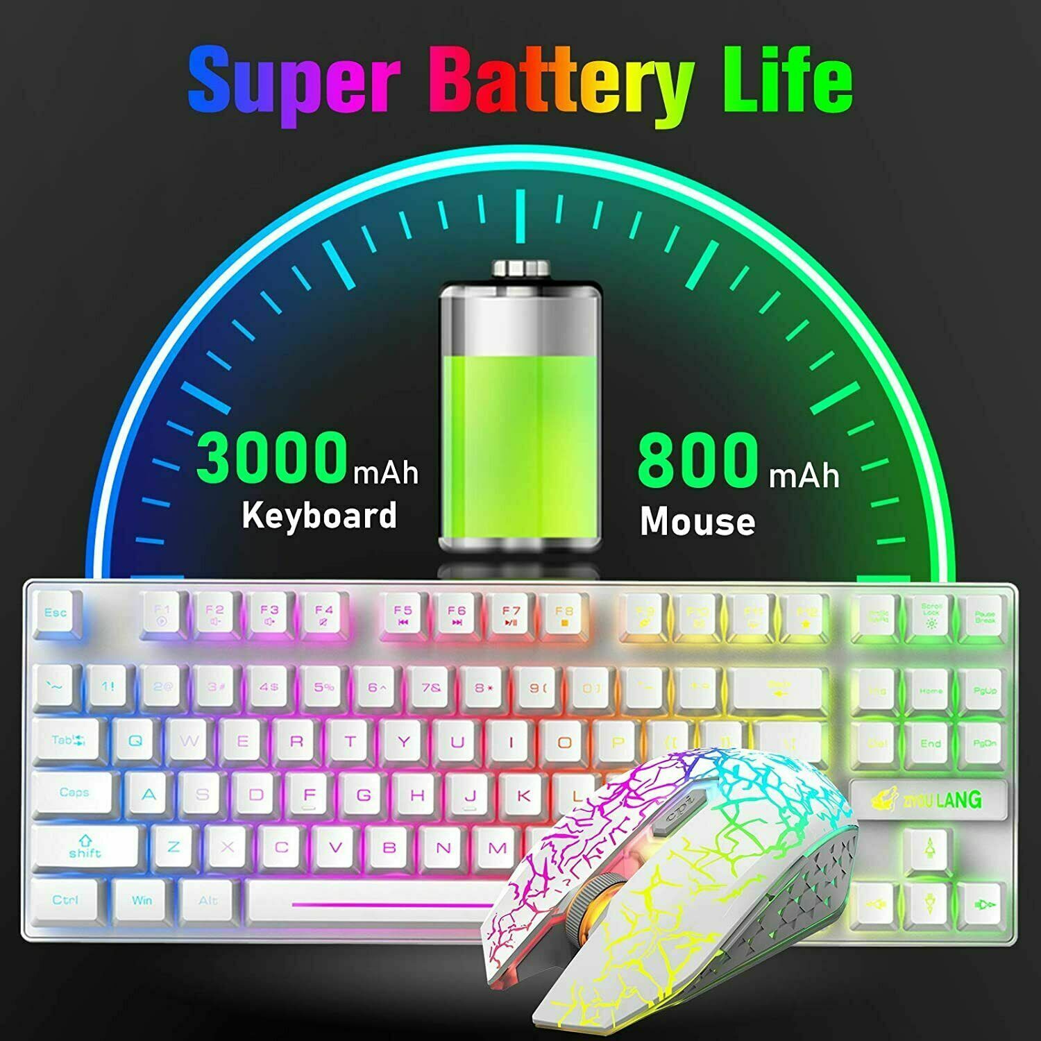 T87 Wireless Gaming Keyboard And Mouse Rainbow Backlit For PC Mac PS4 Xbox One