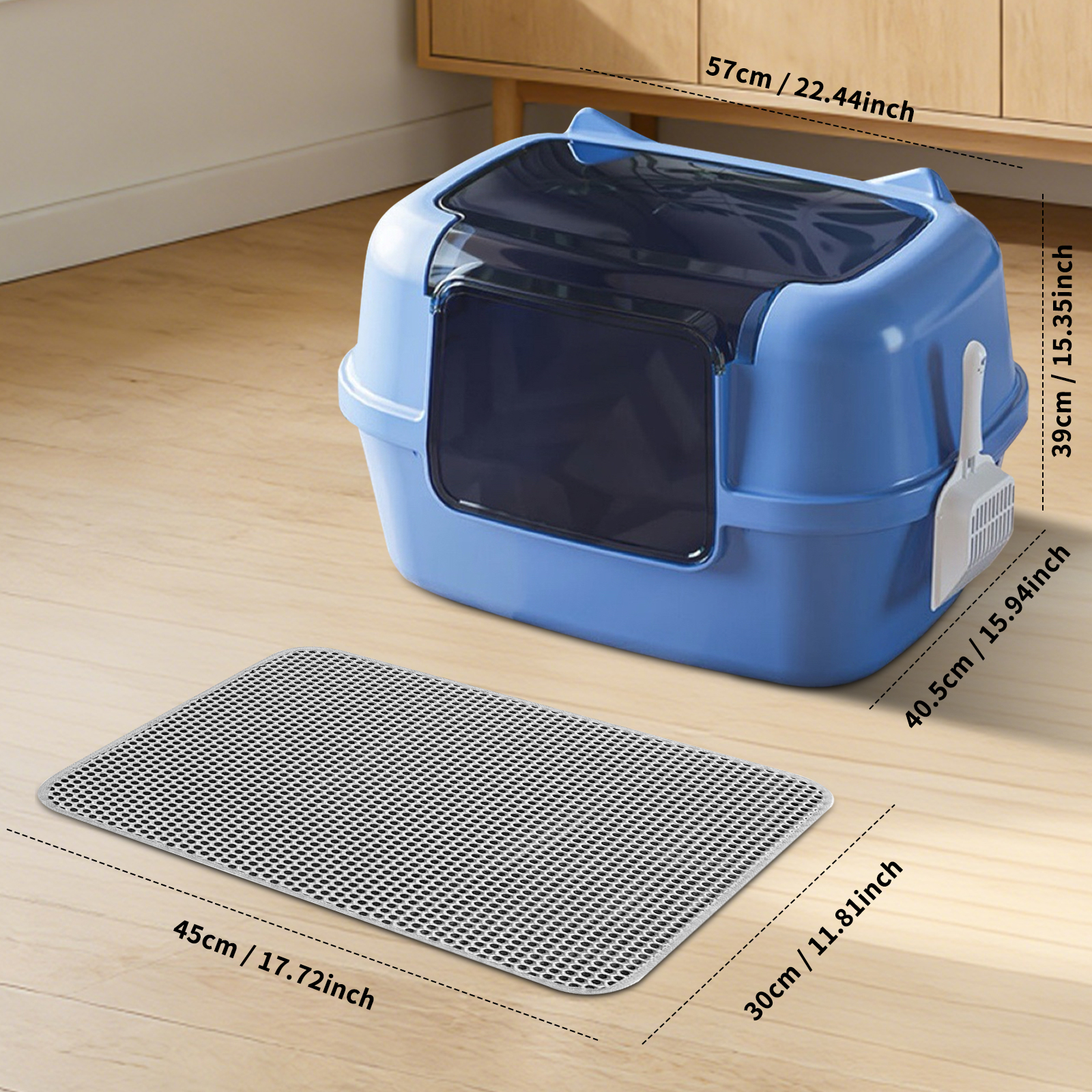 Extra Large Cat Ear Fully Enclosed Cat Litter Box, With Free Scoop & Litter Mat, Anti-Splash & Anti-Tracking Odor Locking, For Large Cats & Multi-Cat Households
