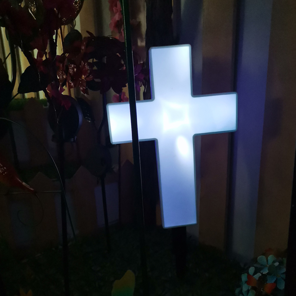 Solar Powered Big Cross Landscape Garden Stake LED Light White Outdoor Lawn Lamp