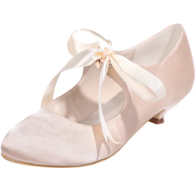 High Heels Lace Up All match Fashionable Satin Dance Shoes With Low Heels Champagne 39 - Shop at LoveMi