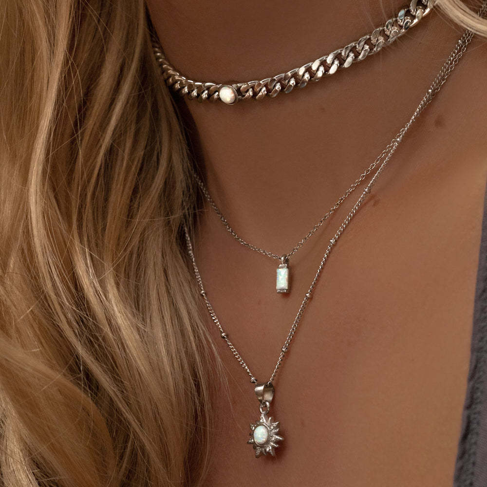Natural Opal Abstract Sun Pendant Necklace
