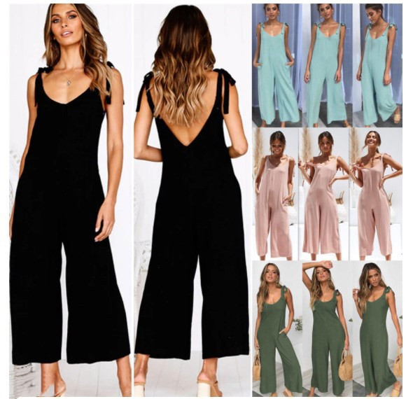 Title 6, Back solid jumpsuit ladies summer wide leg dress