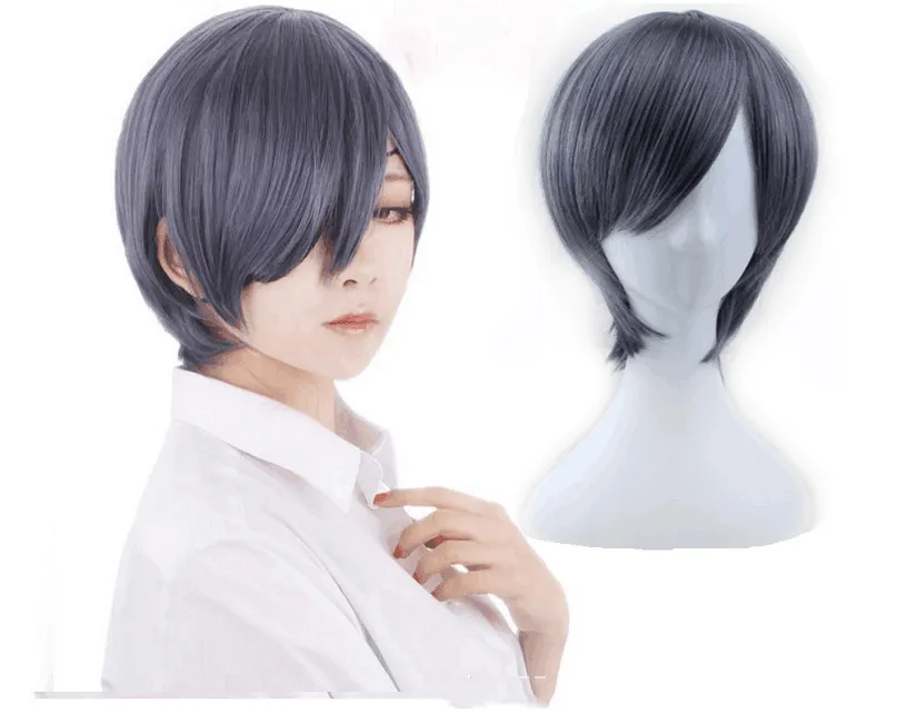 Wig Men's Purple Gray Mixed Color Short
