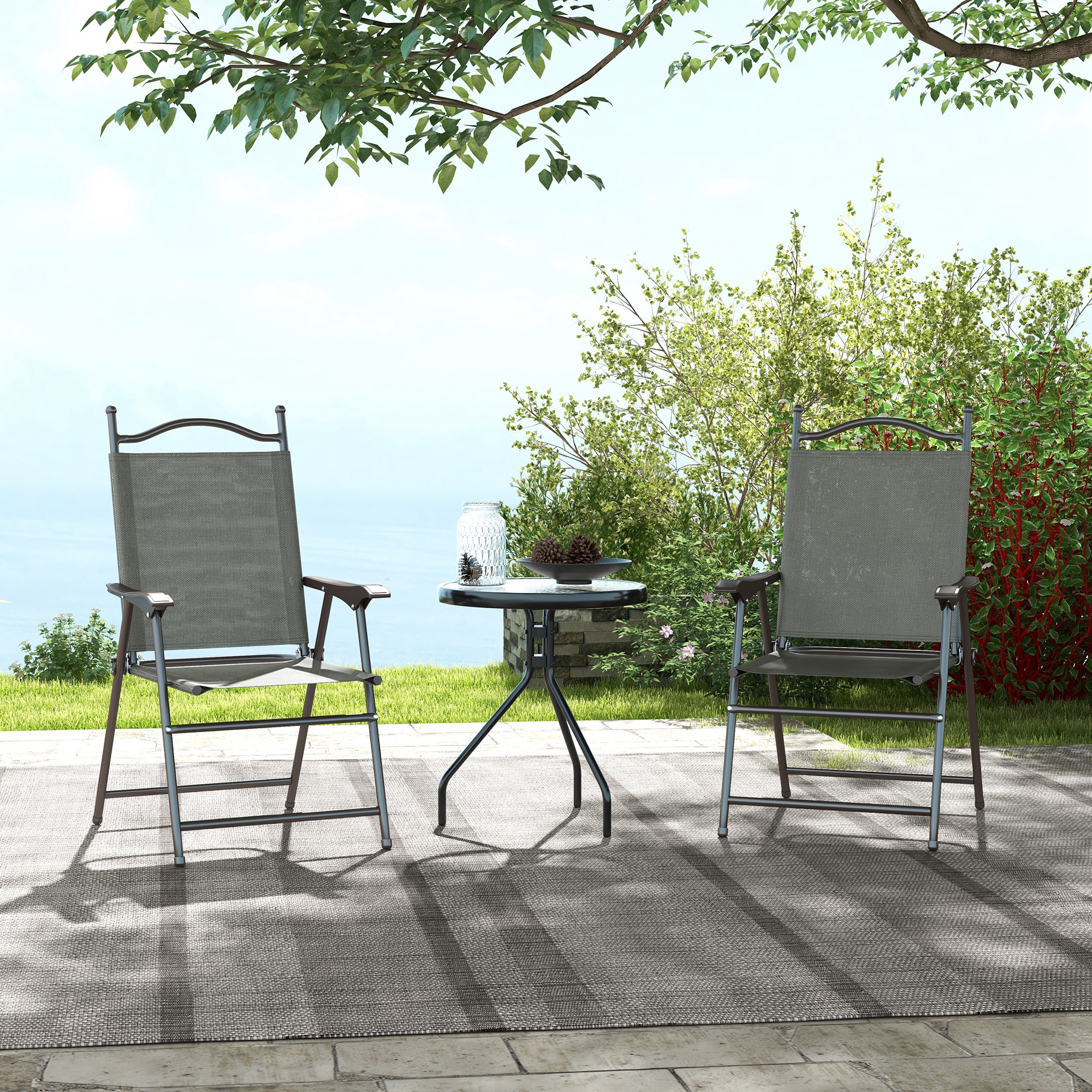 Two Foldable Garden Chair Sets, Mesh Seats-Dark Gray — image 6