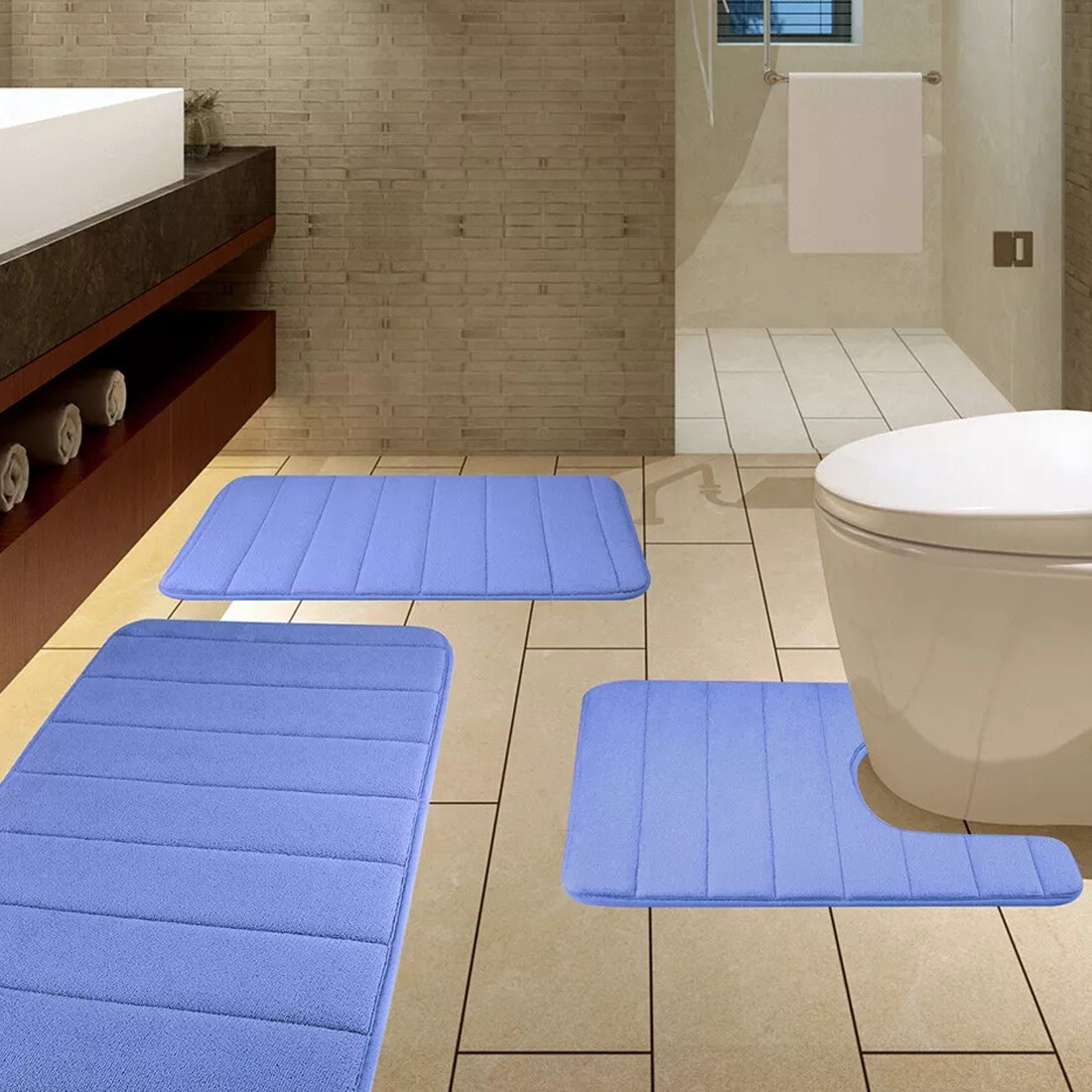 MEMORY FOAM BATH MAT PEDESTAL SET NON SLIP TOILET BATHROOM CONTOUR RUGS 3 PIECE — image 5